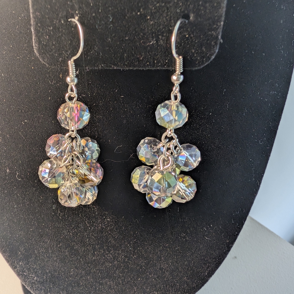 Elegant Silver Crystal Cluster Earrings - Picture 2 of 4